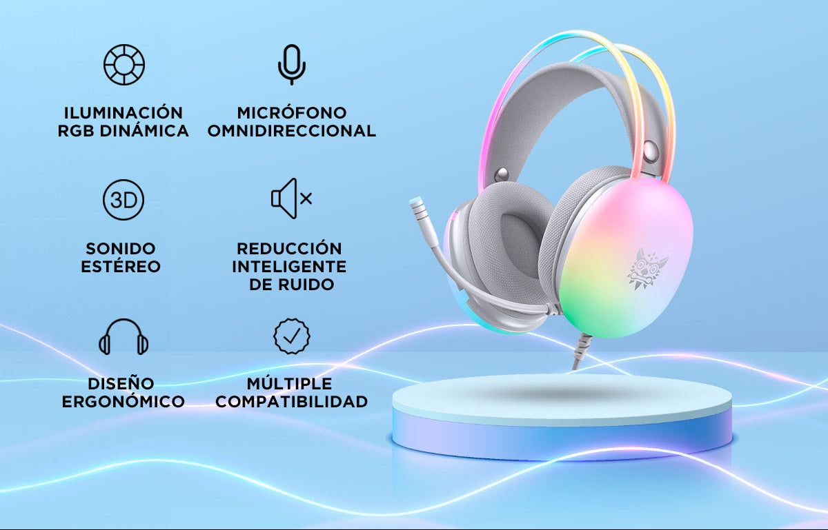 Auriculares Gamer Onikuma X25 Blancos con Sonido 7.1 y Luces RGB