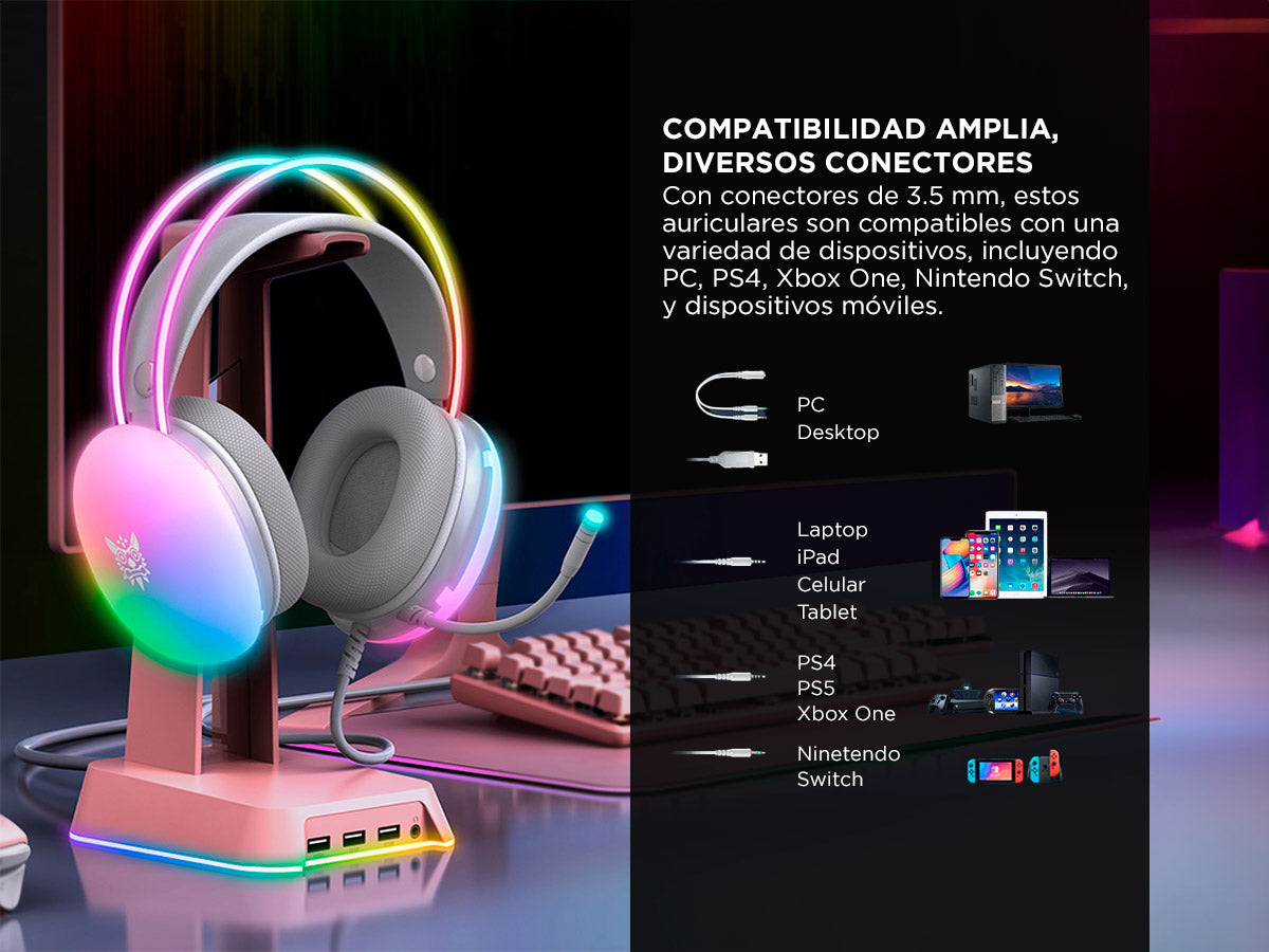 Auriculares Gamer Onikuma X25 Blancos con Sonido 7.1 y Luces RGB