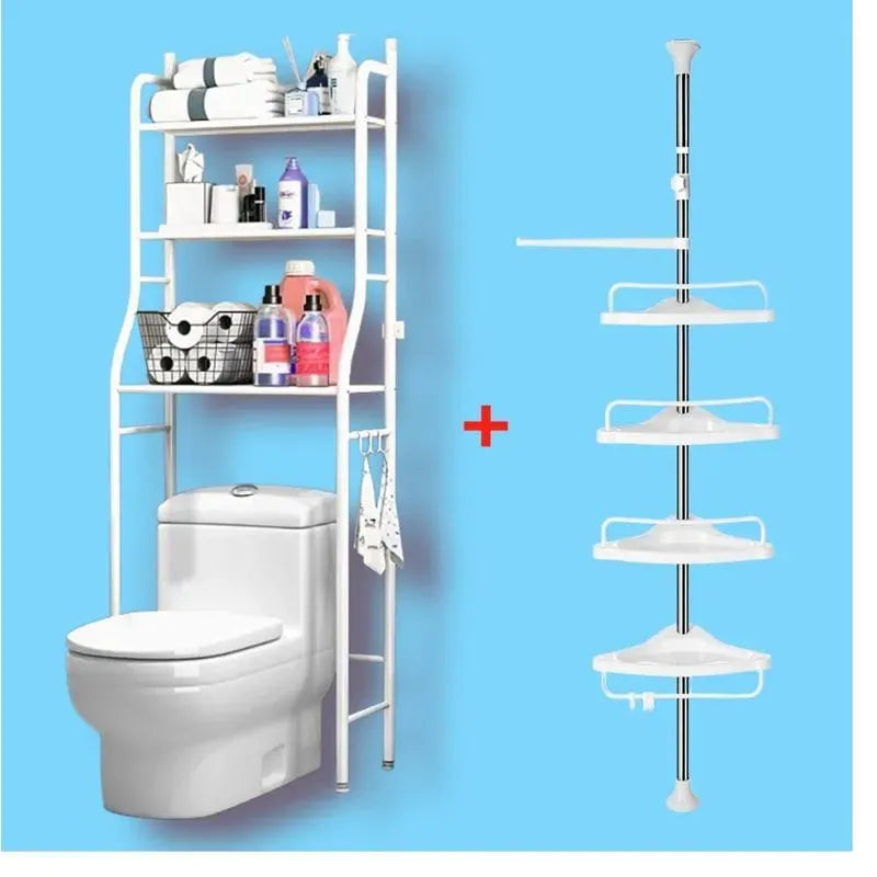 Combo Organizador de Baño sobre Inodoro y Estantería Esquinera de Ducha de 4 Niveles sin Taladrar