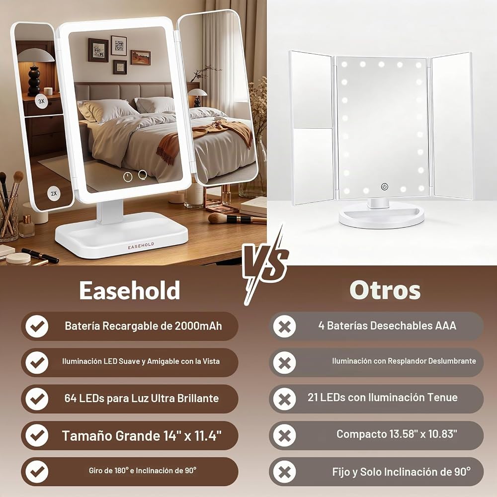 Espejo LED Plegable Portátil con Luz